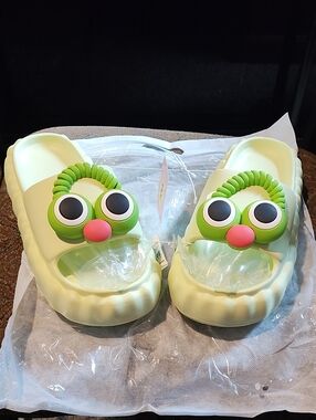 J.O.A Women's Lime Green Slip-On In Door Slippers with Green Character Accent